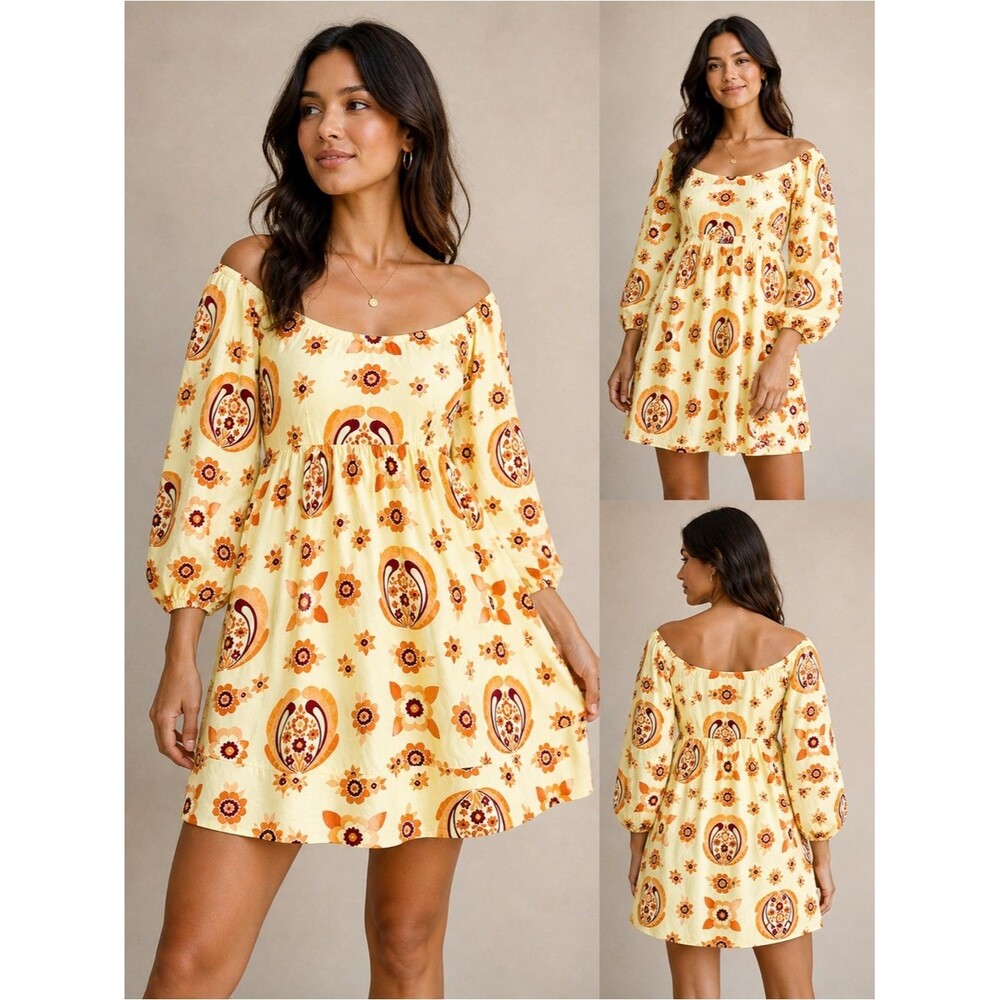 Urban Outfitters Floral Peasant Mini Dress M Off Shoulder Boho Cottagecore